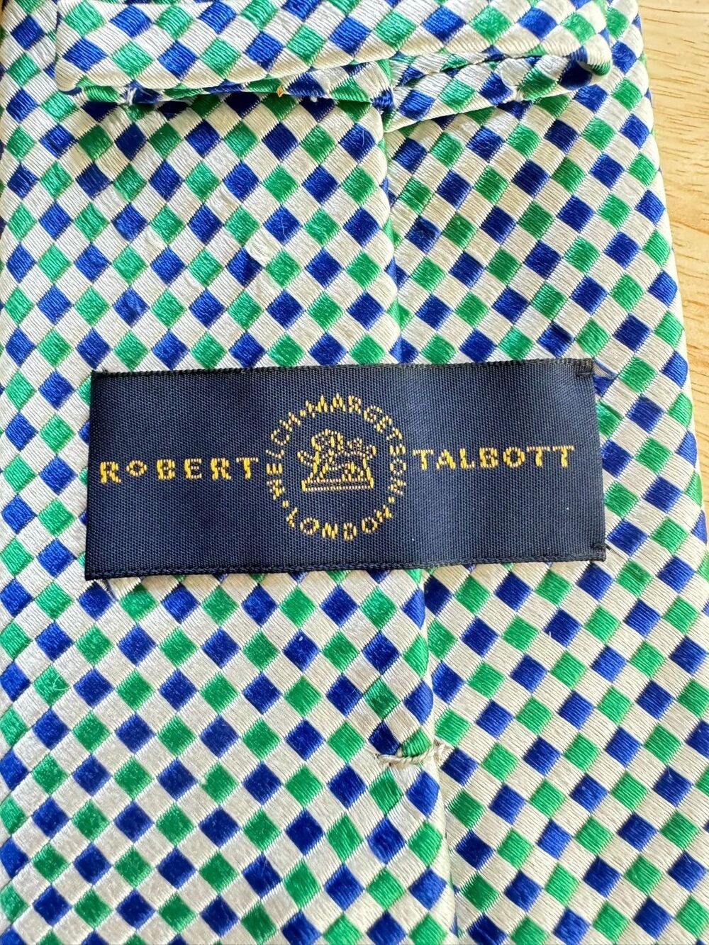 Robert Talbott Welbeck & Margaret London Silk Tie Navy Blue Green Geometric 59"